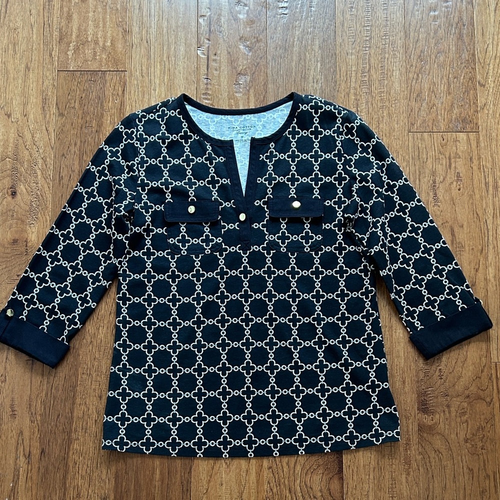 Charter Club NWOT Luxury Black and White Patterned 3/4  Sleeve Top